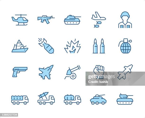 military & army icon set. editable stroke weight. pixel perfect dichromatic icons. - fuel storage tank stock illustrations