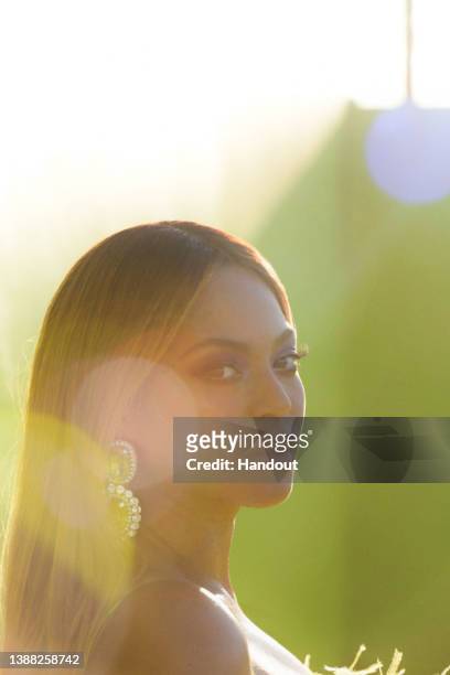 In this handout photo provided by A.M.P.A.S., Beyoncé performs during the ABC telecast of the 94th Oscars® on Sunday, March 27, 2022 in Los Angeles,...