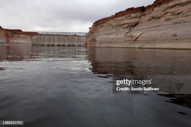 View of the Glen Canyon Dam a Lake Powell on March 28, 2022 in Page, Arizona. As severe drought grips parts of the Western United States, water...