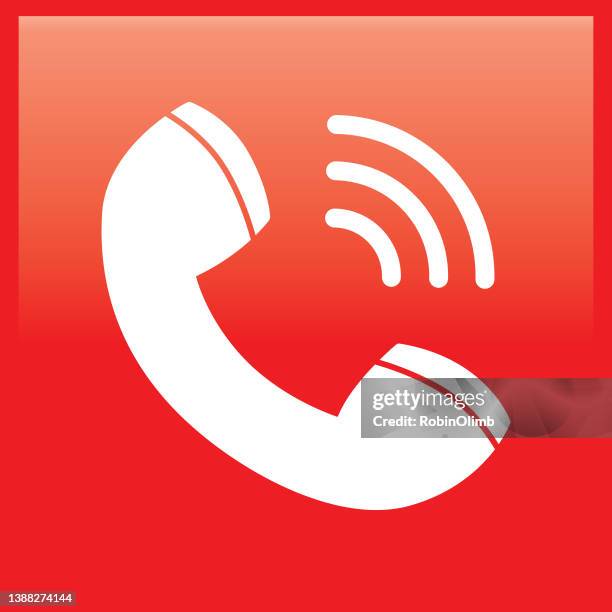 red shiny square phone reciever icon - emergancy communication stock illustrations