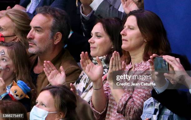 Actor Jean Dujardin, his wife Nathatlie Pechalat, President of FFSG French Federation of Sports on Ice, Roxana Maracineanu, French Minister of Sports...