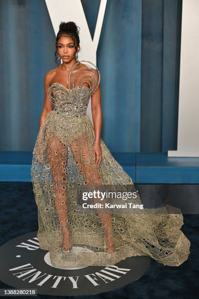 Lori Harvey attends the 2022 Vanity Fair Oscar Party hosted by Radhika Jones at Wallis Annenberg Center for the Performing Arts on March 27, 2022 in...