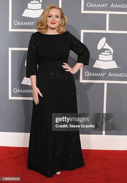 Singer Adele arrives at The 54th Annual GRAMMY Awards at Staples Center on February 12, 2012 in Los Angeles, California.