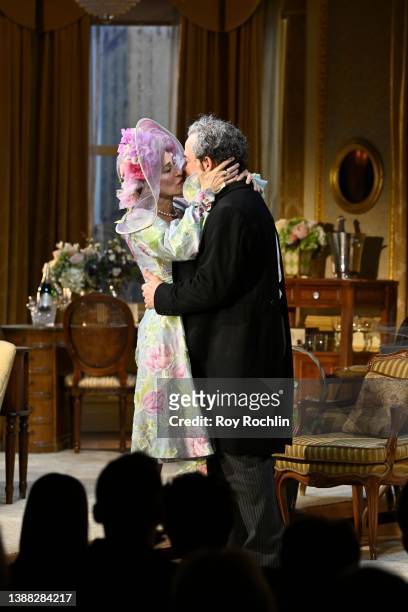 Sarah Jessica Parker and Matthew Broderick pose during curtain call for "Plaza Suite" Opening Night on March 28, 2022 in New York City.