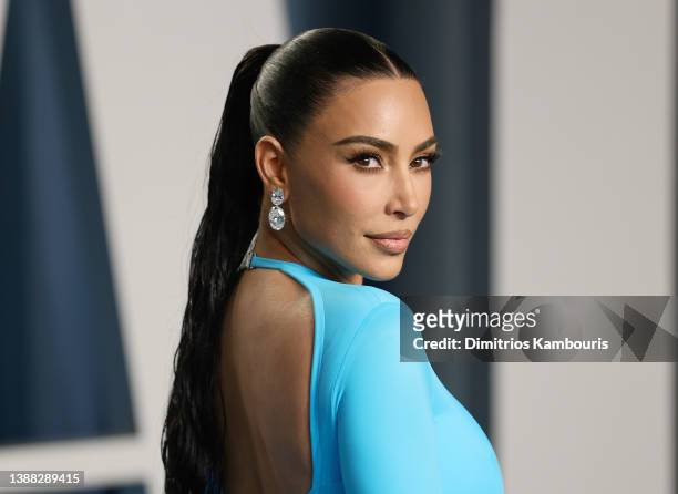 Kim Kardashian attends the 2022 Vanity Fair Oscar Party hosted by Radhika Jones at Wallis Annenberg Center for the Performing Arts on March 27, 2022...