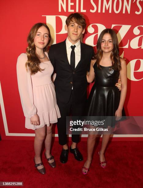 Marion Loretta Elwell Broderick, James Wilkie Broderick and Tabitha Hodge Broderick pose at the opening night of the Neil Simon play "Plaza Suite" on...