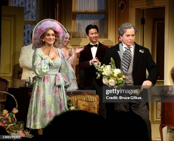 Sarah Jessica Parker and Matthew Broderick during the opening night curtain call for "Plaza Suite" on Broadway at The Hudson Theater on March 28,...