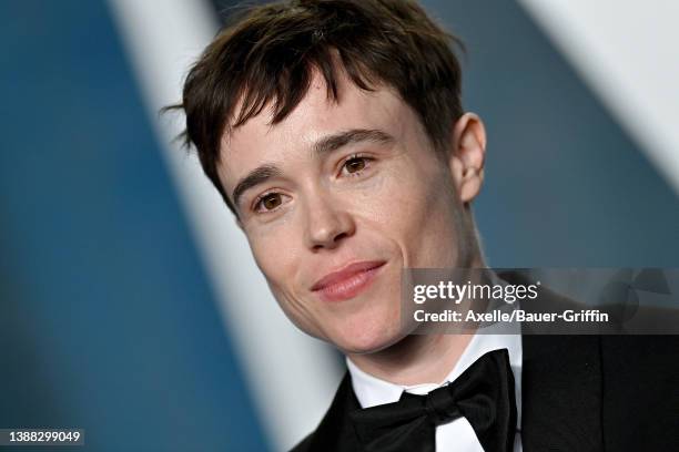 Elliot Page attends the 2022 Vanity Fair Oscar Party hosted by Radhika Jones at Wallis Annenberg Center for the Performing Arts on March 27, 2022 in...