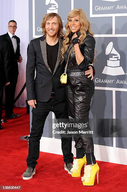 David Guetta and his wife Cathy Guetta arrive at the 54th Annual GRAMMY Awards held at Staples Center on February 12, 2012 in Los Angeles, California.