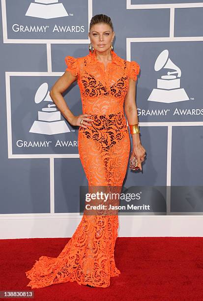 Singer Fergie of the Black Eyed Peas arrives at the 54th Annual GRAMMY Awards held at Staples Center on February 12, 2012 in Los Angeles, California.