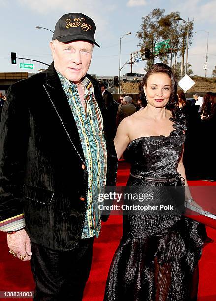 Singer Mike Love of The Beach Boys and designer Jacqueline Piesen arrive at The 54th Annual GRAMMY Awards at Staples Center on February 12, 2012 in...