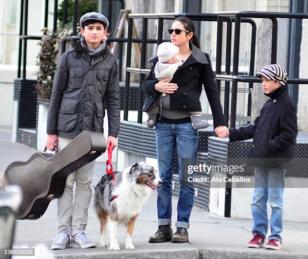 Jennifer Connelly, Kai Bettany, Stellan Bettany and Agnes Bettany are seen in Tribeca on February 12, 2012 in New York City.