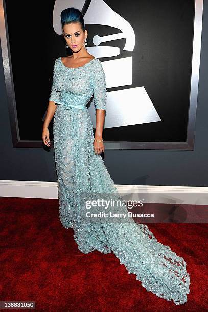 Singer Katy Perry arrives at the 54th Annual GRAMMY Awards held at Staples Center on February 12, 2012 in Los Angeles, California.