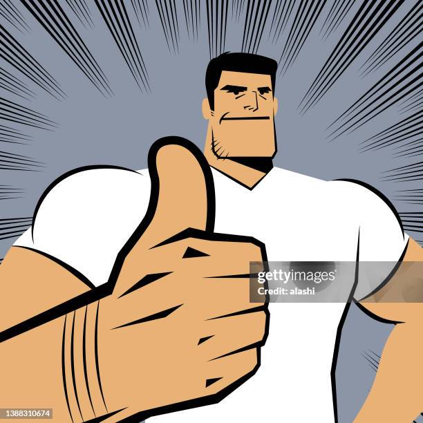 a strong man gives a thumbs up in comics effects lines background - middle eastern ethnicity stock illustrations