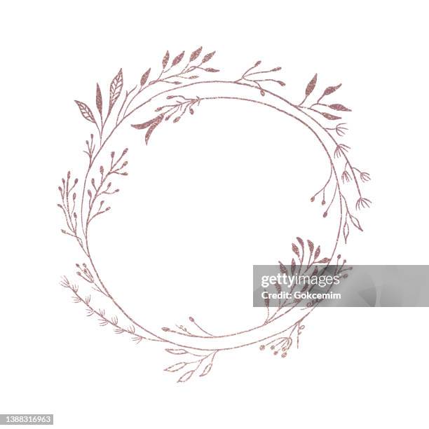 bildbanksillustrationer, clip art samt tecknat material och ikoner med hand drawn rose gold colored flower wreath. floral vector design element for birthday, new year, christmas card, wedding invitation, marketing, advertising and presentation. - floral wreath