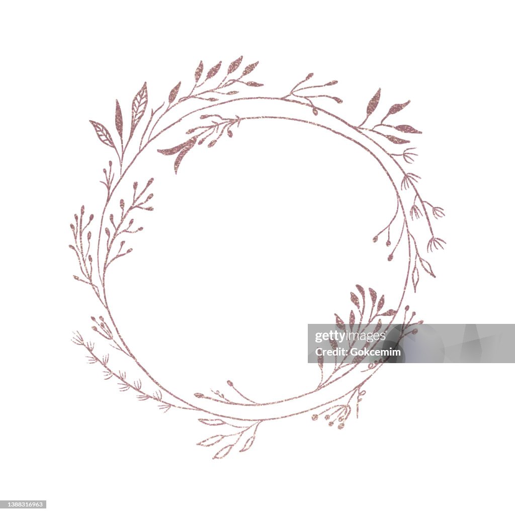 Hand Drawn Rose Gold Colored Flower Wreath. Floral Vector Design Element for Birthday, New Year, Christmas Card, Wedding Invitation, Marketing, Advertising and Presentation.