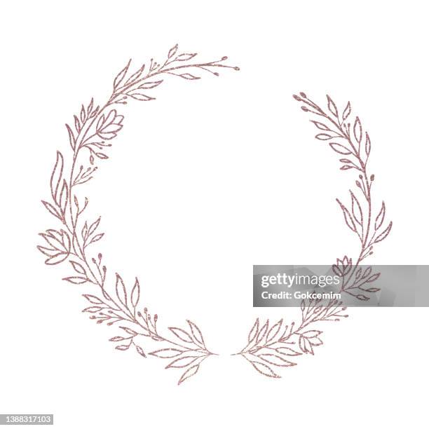 handgezeichneter roségoldfarbener blumenkranz. florales vektor-designelement für geburtstag, neujahr, weihnachtskarte, hochzeitseinladung, marketing, werbung und präsentation. - floral wreath stock-grafiken, -clipart, -cartoons und -symbole