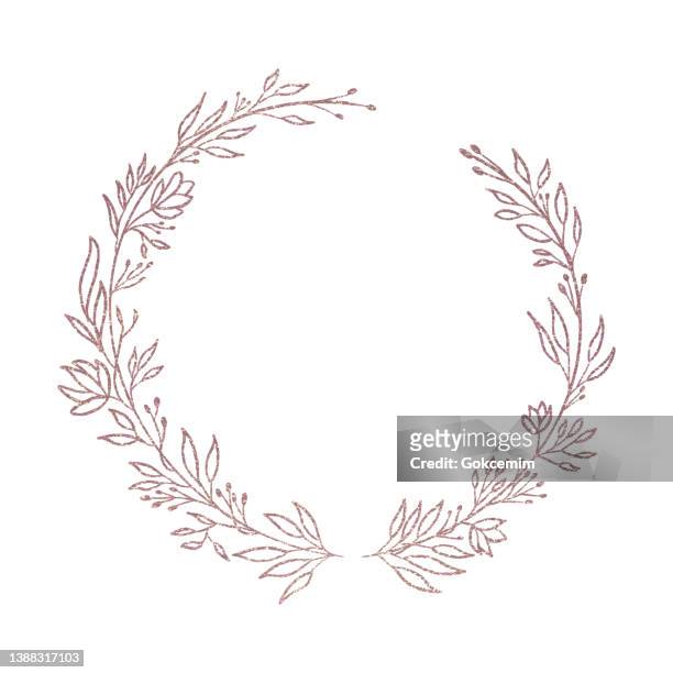 hand drawn rose gold colored flower wreath. floral vector design element for birthday, new year, christmas card, wedding invitation, marketing, advertising and presentation. - wedding card background stock illustrations