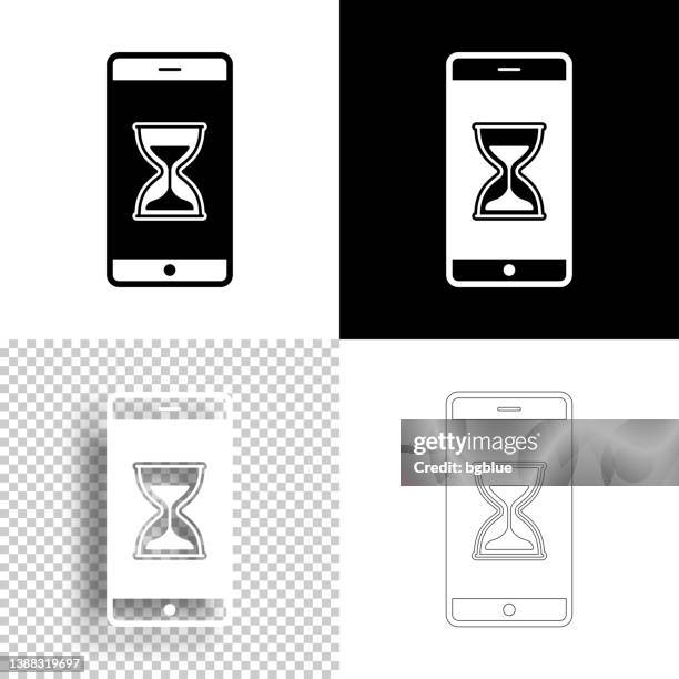 smartphone with hourglass. icon for design. blank, white and black backgrounds - line icon - checking time with phone stock illustrations