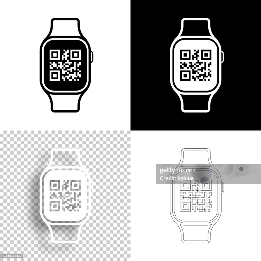 Smartwatch con código QR. Icono para el diseño. Fondos en blanco, blancos y negros - Icono de línea