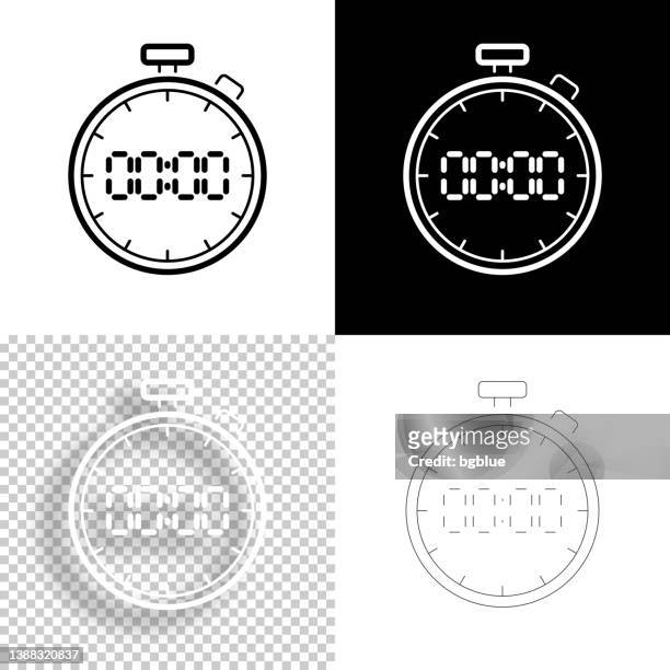 digital stopwatch. icon for design. blank, white and black backgrounds - line icon - 秒錶 幅插畫檔、美工圖案、卡通及圖標