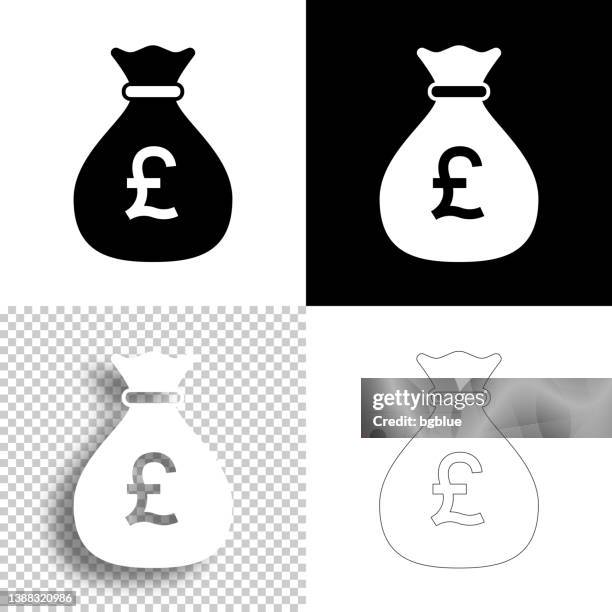 money bag with pound sign. icon for design. blank, white and black backgrounds - line icon - uk money stock illustrations
