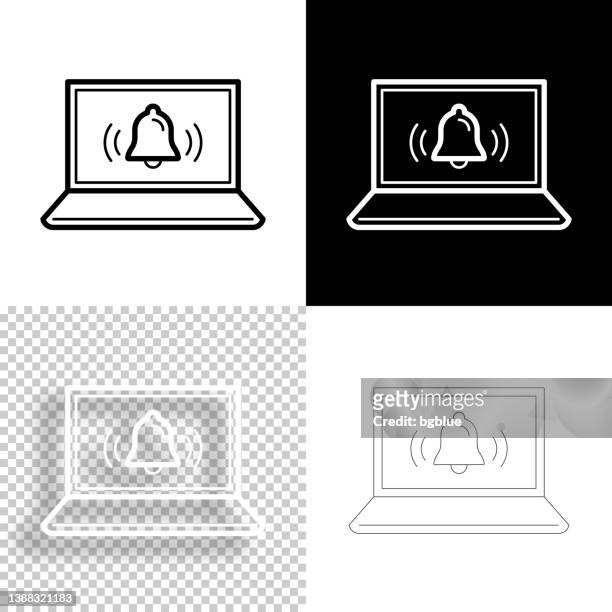 laptop with ringing bell - notification. icon for design. blank, white and black backgrounds - line icon - notification bell stock illustrations