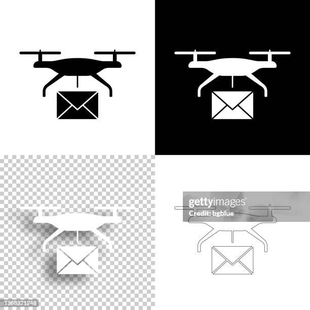 delivery drone with mail. icon for design. blank, white and black backgrounds - line icon - hovering shadow stock illustrations