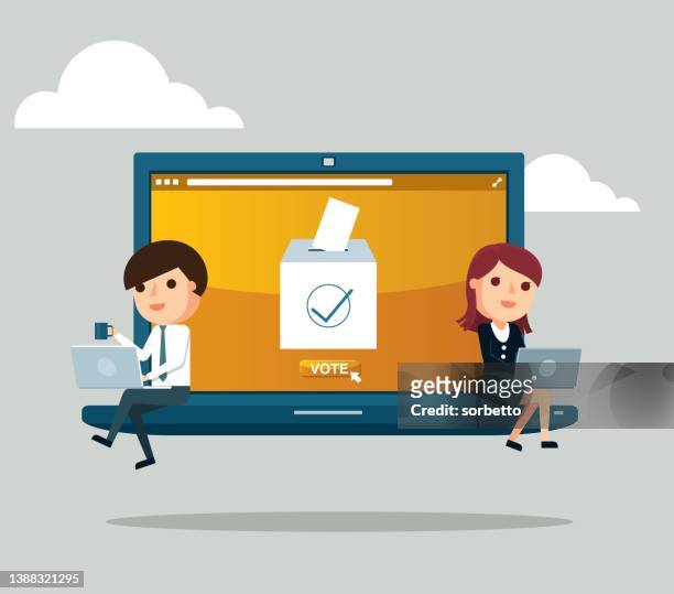 laptop - on-line voting - electronic voting stock illustrations