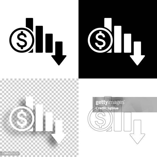 dollar rate decrease. icon for design. blank, white and black backgrounds - line icon - dollar sign stock illustrations