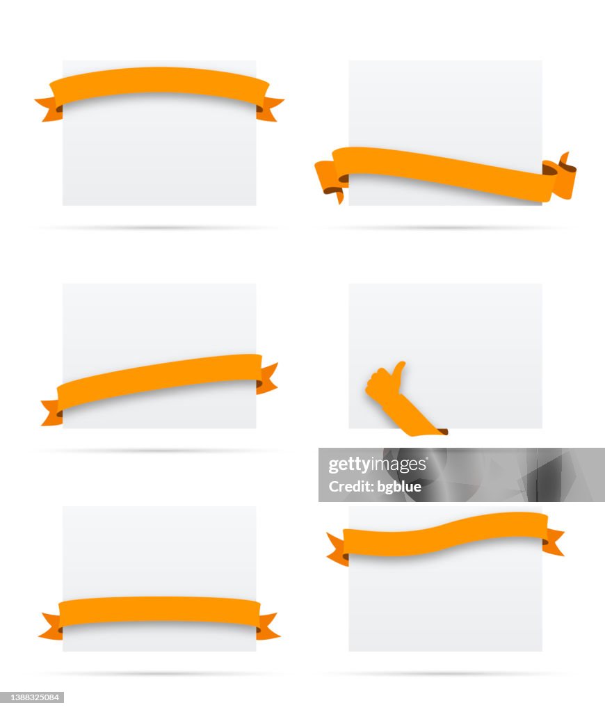 Orange Color Ribbos Set Of Orange Ribbons On Blank White Labels Design Elements High-Res ...