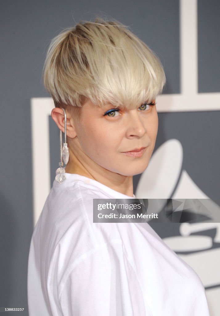 Robyn British Singer Singer Robyn arrives at the 54th Annual GRAMMY Awards held at Staples ...