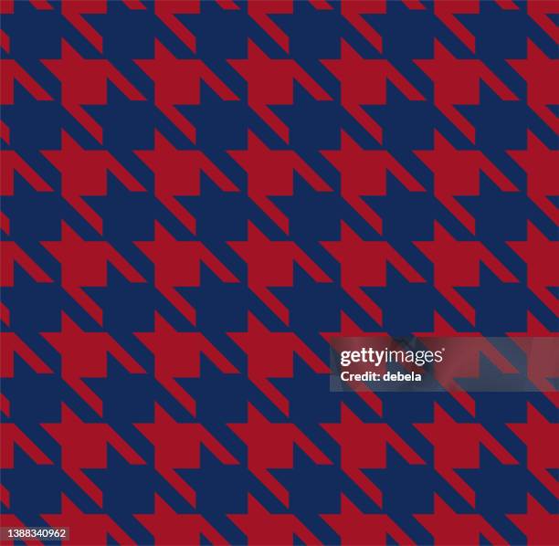 red and blue houndstooth check pattern close-up. - houndstooth stock illustrations