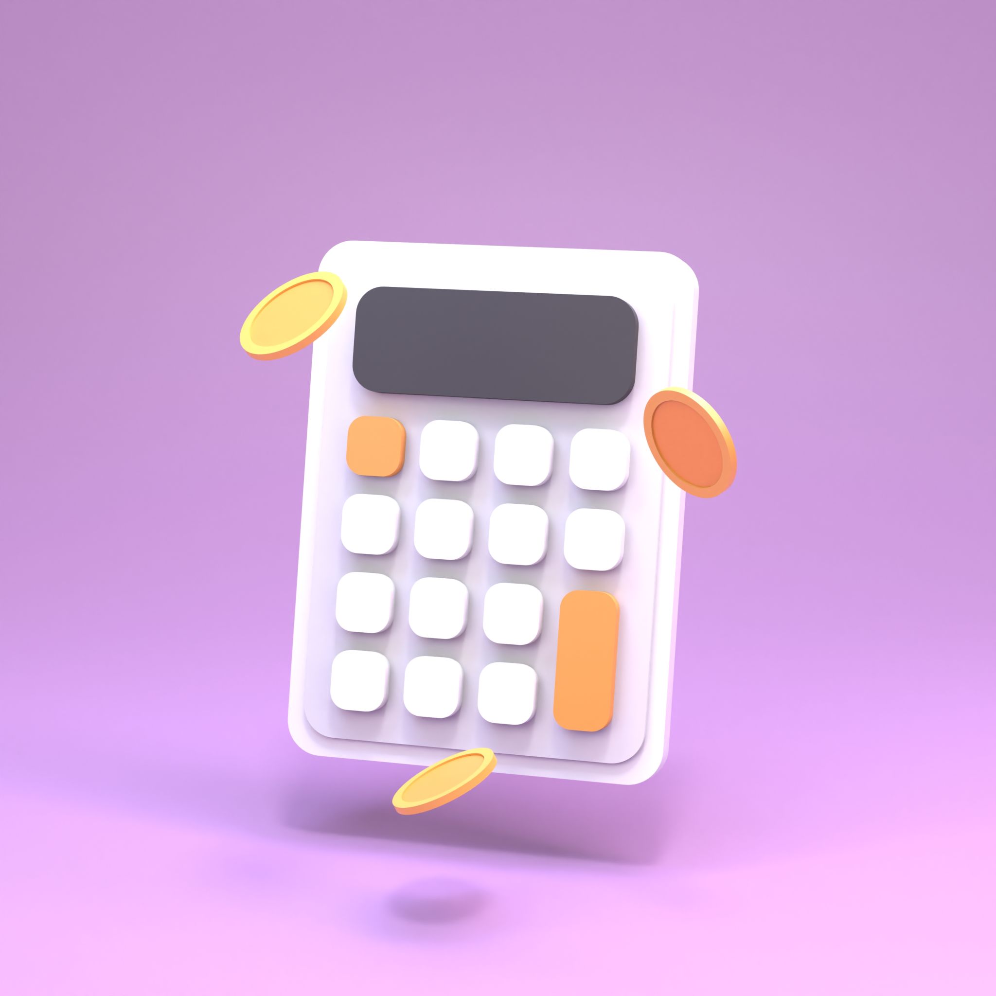 Calculator and coins.3D rendering illustration. Calculator and coins.3D rendering illustration.