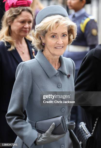 Penelope Knatchbull, Countess Mountbatten of Burma attends the memorial service for the Duke Of Edinburgh at Westminster Abbey on March 29, 2022 in...