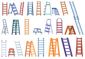 Step ladder icons set, cartoon style