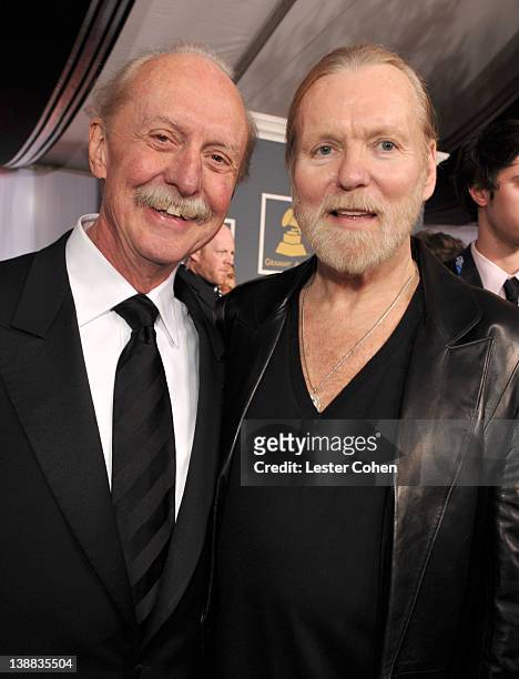 Musicians Butch Trucks and Gregg Allman of The Allman Brothers arrive at The 54th Annual GRAMMY Awards at Staples Center on February 12, 2012 in Los...