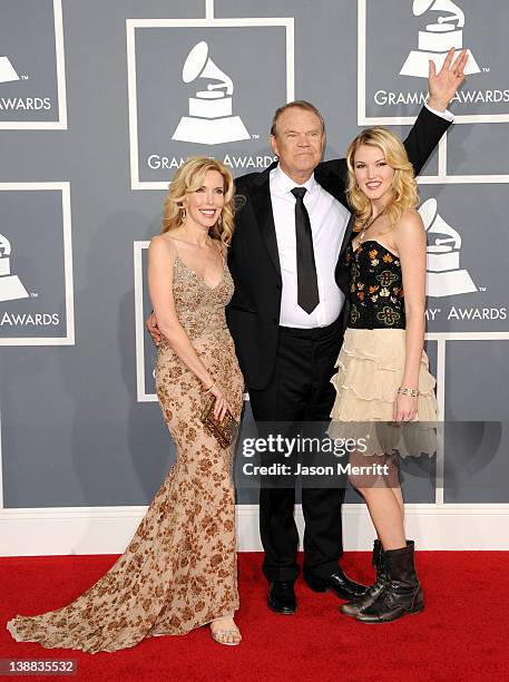 Kim Campbell, Glen Campbell and Ashley Campbell arrive at the 54th Annual GRAMMY Awards held at Staples Center on February 12, 2012 in Los Angeles,...