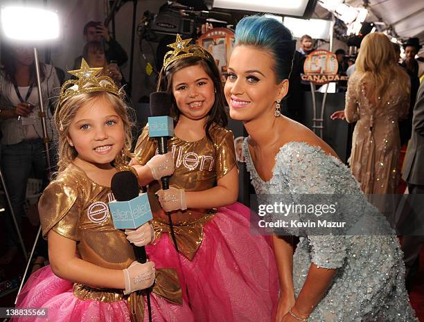 Rosie, Sophia Grace and Katy Perry arrive at The 54th Annual GRAMMY Awards at Staples Center on February 12, 2012 in Los Angeles, California.