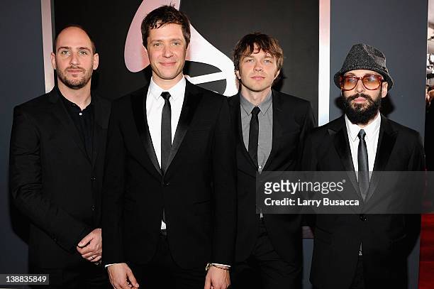 Dan Konopka, Damian Kulash, Andy Ross and Tim Nordwind of OK Go arrive at the 54th Annual GRAMMY Awards held at Staples Center on February 12, 2012...