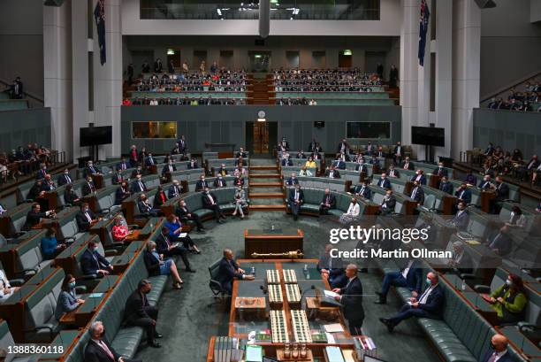The House of Representatives at Parliament House on March 29, 2022 in Canberra, Australia. Treasurer Josh Frydenberg delivers the budget in the House...