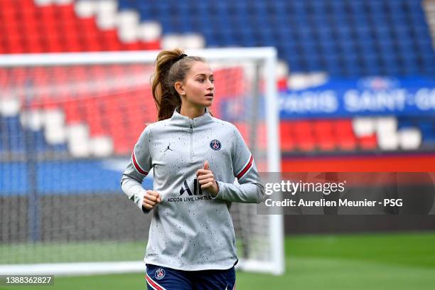 Jordyn Huitema warms up during a Pris Saint-Germain women training session before the UEFA Women's Champions League Quarter Final Second Leg match...
