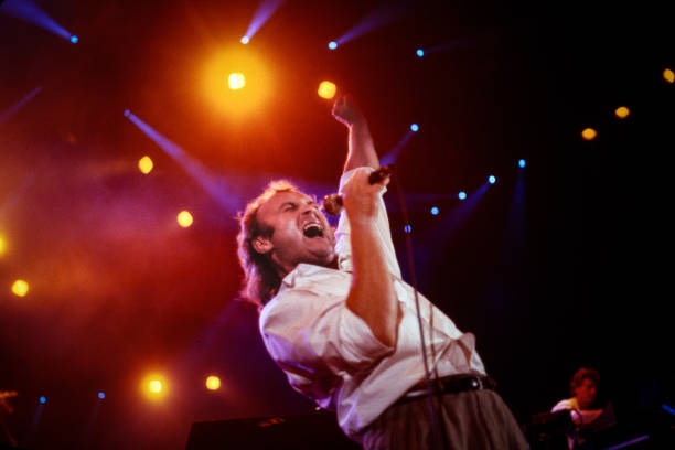 Singer songwriter Phil Collins of the band Genesis performs in support of their album "The Invisible Touch" at The Brendan Byrne Arena on May 30,...