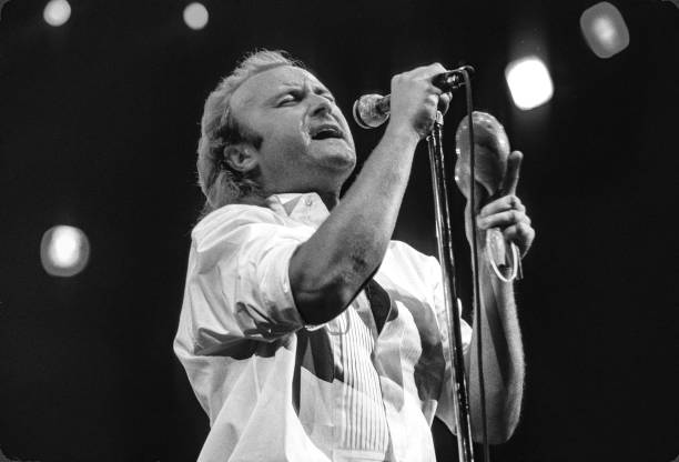 Singer songwriter Phil Collins of the band Genesis performs in support of their album "The Invisible Touch" at The Brendan Byrne Arena on May 30,...