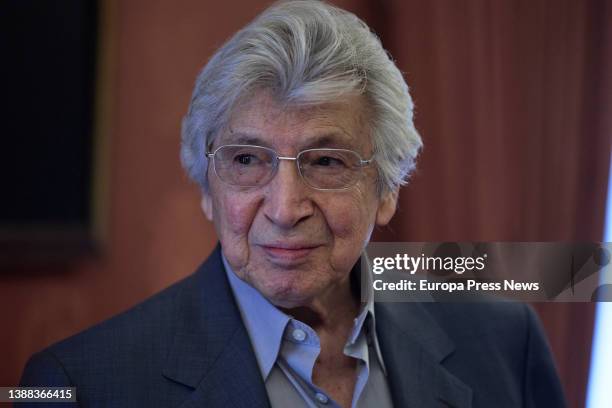 The composer Manuel Alejandro poses at the presentation of a concert, at the Teatro Real, on 29 March, 2022 in Madrid, Spain. Manuel Alejandro...