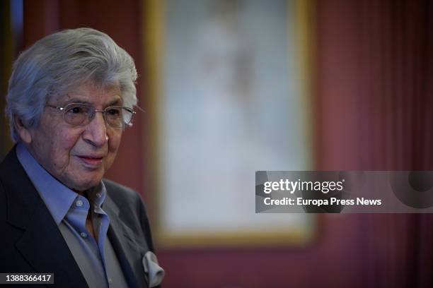 The composer Manuel Alejandro poses at the presentation of a concert, at the Teatro Real, on 29 March, 2022 in Madrid, Spain. Manuel Alejandro...