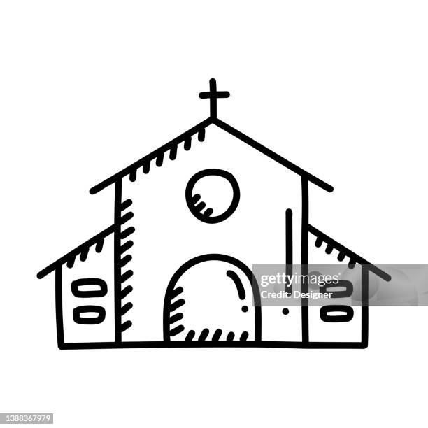 church hand drawn icon, doodle style vector illustration - modern church worship stock illustrations