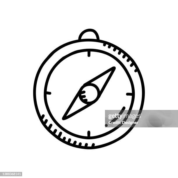 handgezeichnetes kompasssymbol, vektorillustration im doodle-stil - kompass stock-grafiken, -clipart, -cartoons und -symbole