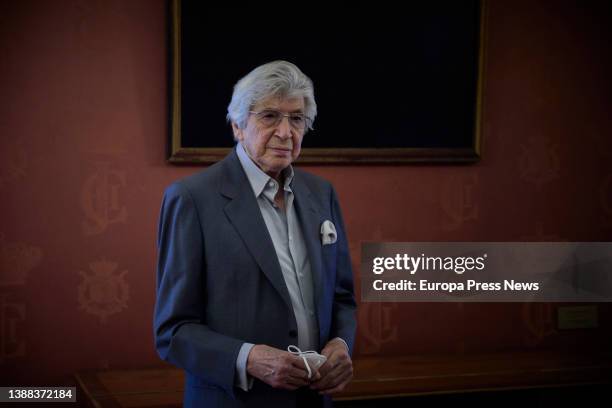 The composer Manuel Alejandro poses at the presentation of a concert, at the Teatro Real, on 29 March, 2022 in Madrid, Spain. Manuel Alejandro...