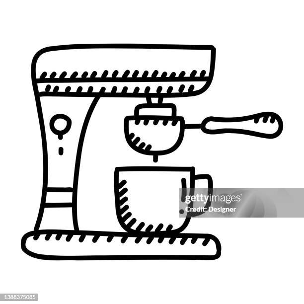 coffee machine hand drawn icon, doodle style vector illustration - making coffee in kitchen stock illustrations